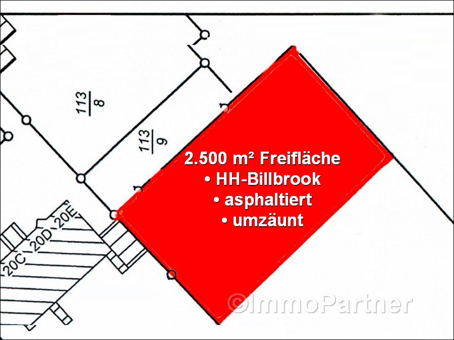 ImmoPartner - Freifläche - asphaltiert - umzäunt - WC + kl. Pantry - Hamburg-Billbrook - Gewerbeimmobilien Hamburg