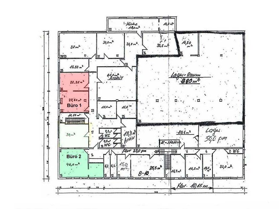 Ein Büro mit 2 Räumen - ca. 47m² - 1. OG. (Büro Nr. 22+26, pink)