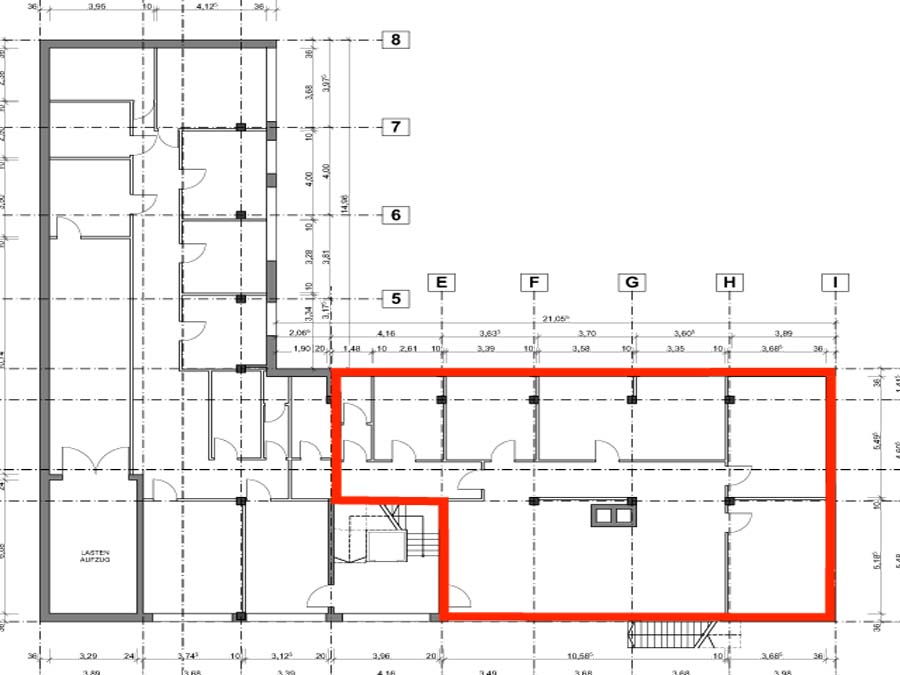 Grundriss 1. OG - ca. 180m² - 4 Räume - ca. 500kg/m² Bodentraglast